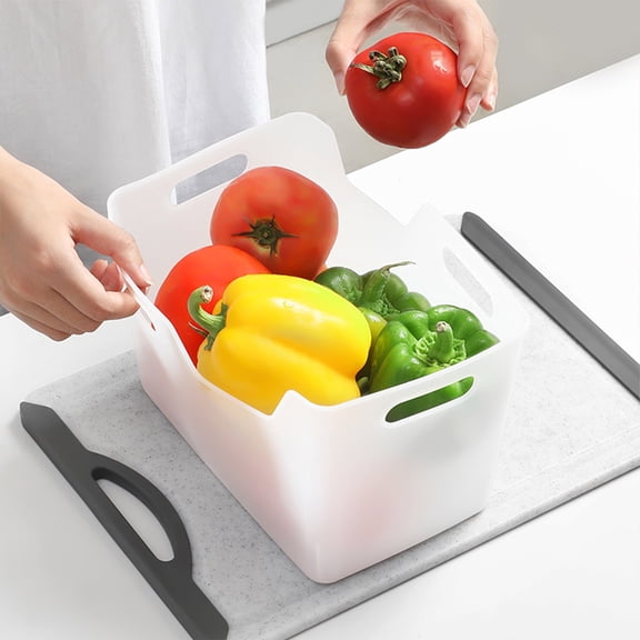 Gnmfd White Plastic Storage Bins with Four Handles for Pantry Organization, Modular Stackable Food Container Organizer for Kitchen Refrigerator Bathroom Office Storage Solution