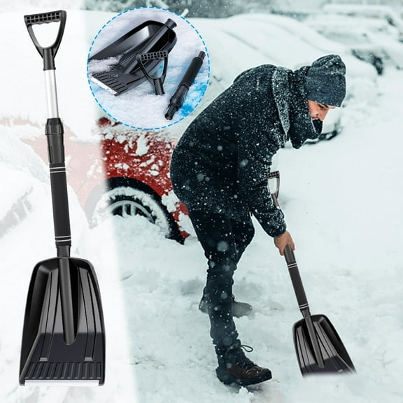Gnmfd Winter Snow Removal Shovel Detachable Car Mounted Push Shovel, Telescopic Handle Ergonomic Snow Remover for Driveway Sidewalk Parking Lot Winter Travel Outdoor Tool