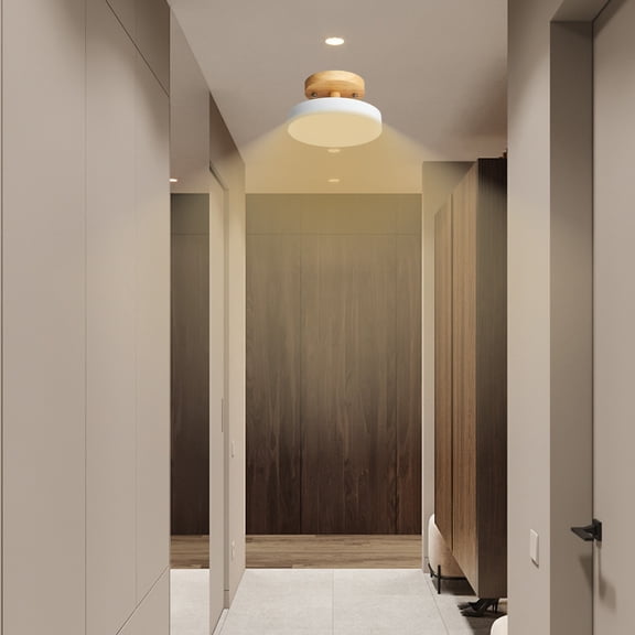 Gnmfd Wooden Corridor Ceiling Light LED Flush Mount Hallway Light Modern Ceiling Lighting for Balcony Entrance Cloakroom Bedroom Living Room Indoor Lights for Decoration Home Lighting Fixtures