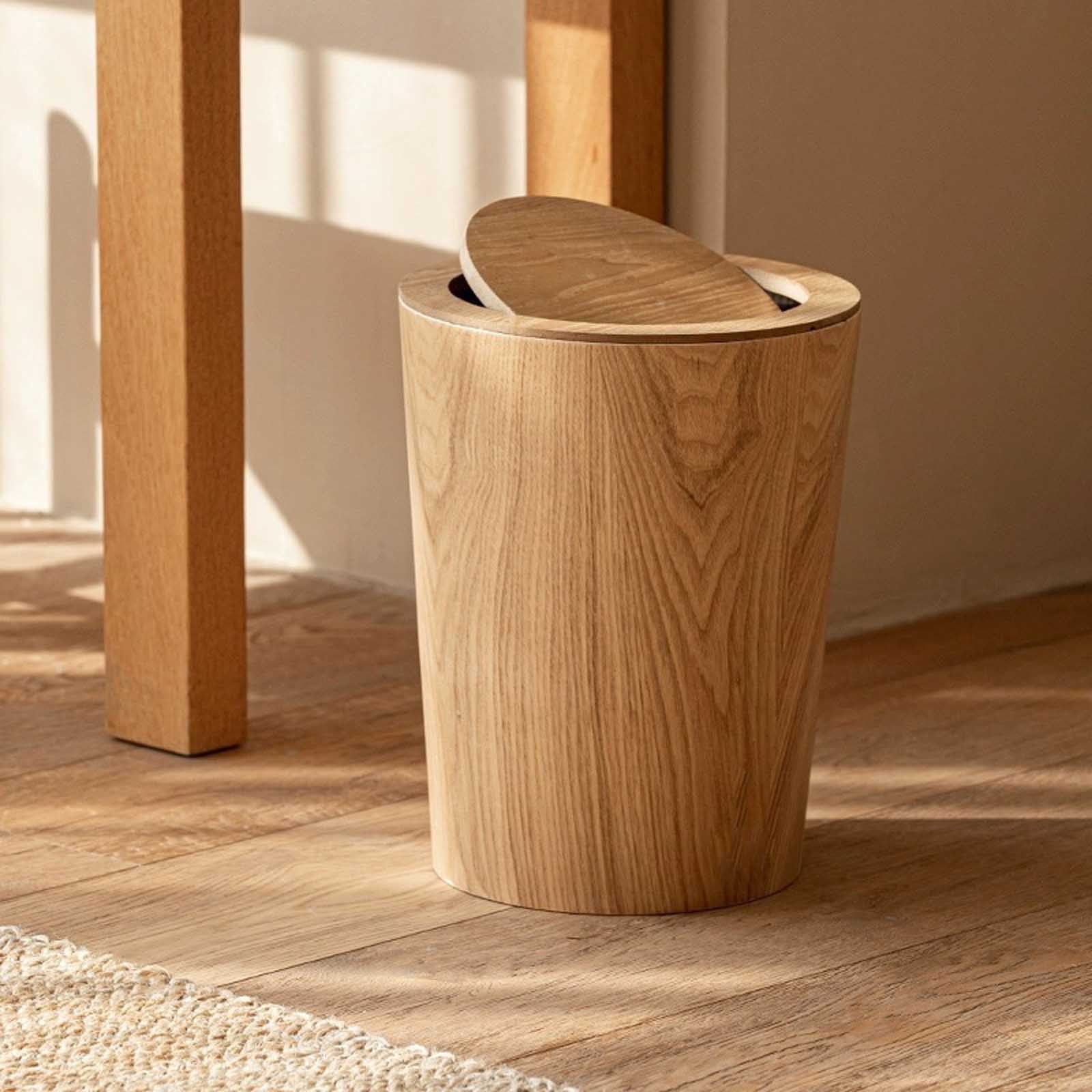 Gnmfd Wooden Flip-Top Trash Can with Lid for Bathroom Bedroom Office Living Room, Compact Waste Basket for Home Hotel Use, Bathroom Storage Cabinet and Small Space Trash Organizer