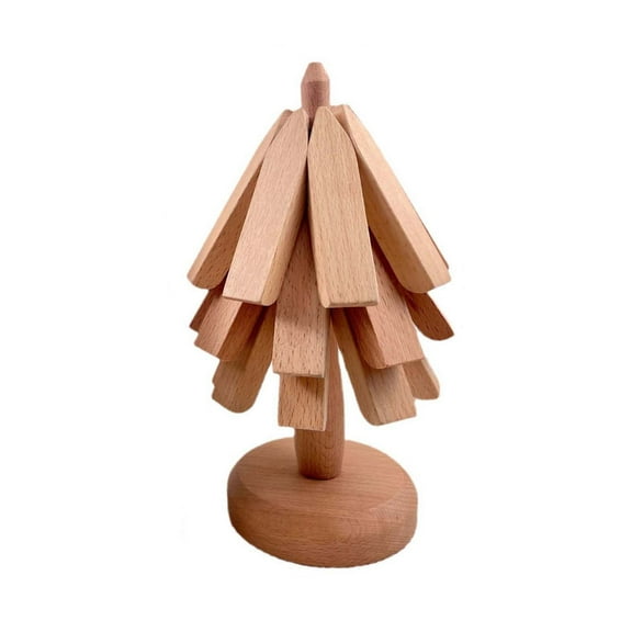 Gnmfd Wooden Hot Food Tripod Tree Set, Ebony Beech Solid Wood Heat Insulation Pad for Cups Bowls Pots, Multi-Functional Dining Table Kitchen Decor, Holiday Gift, Home Entertaining