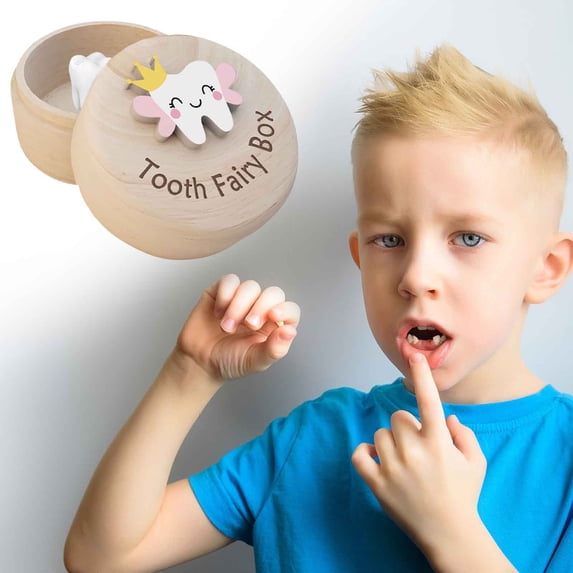 Gnmfd Wooden Tooth Keepsake Box Lost Teeth Storage, Toddler Tooth Container Boys Girls, Portable Memory Box Birthday Shower Gift, Stuffed Animal Storage Jewelry Organizers and Storage