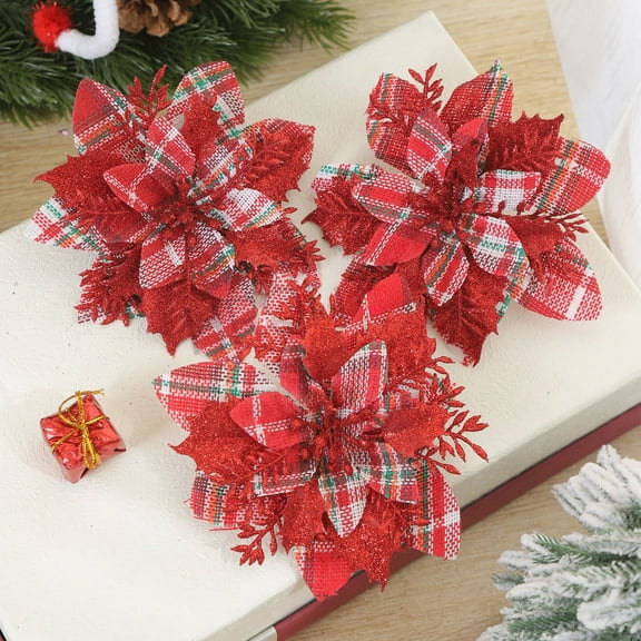 Gnmfd Woven Fabric Christmas Flowers Decorations, Holiday Wreath and Tree Ornaments for Home, Table Centerpieces, Party Décor, Elegant Festive Floral Accents, Christmas Decorative Flowers