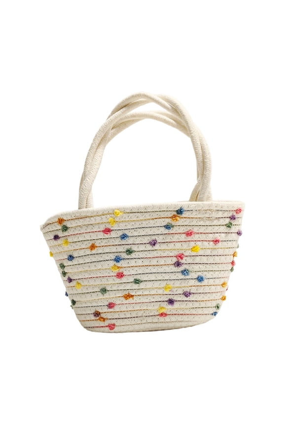 Woven Rainbow Beach Tote Bag For Vacation Casual Outings Travel Essentials Thread Handbag Portable Summer Closet Organizers And Storage Lightweight Gift For Women