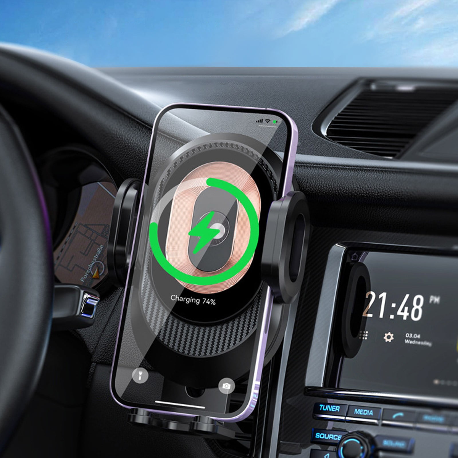 Gnobogi 15W Transparent Car Wireless Charger Car Navigation 360 Degree