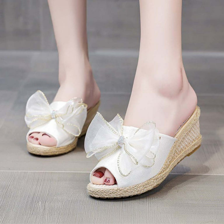 Gnobogi Vintage Boho Sandals Women s High Heels Shoes Linen Straw