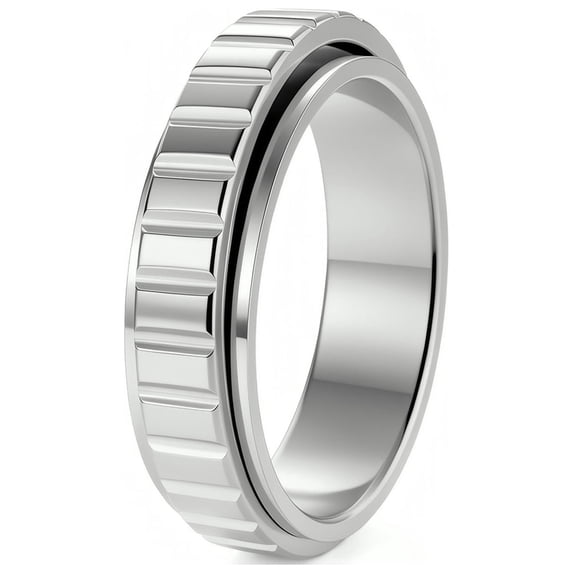 Rotatable Vertical Stripe Stainless Steel Fidget Ring for Women Men, Anxiety Mood Fidget Jewelry