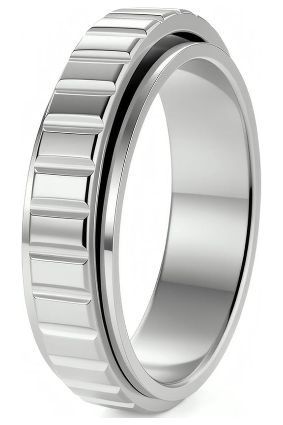 Rotatable Vertical Stripe Stainless Steel Fidget Ring Unisex Size 11