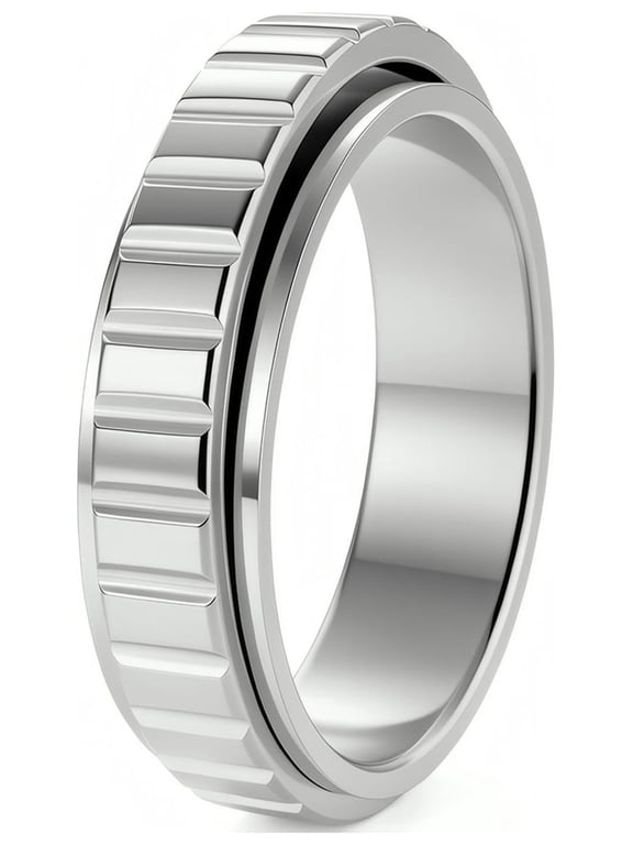 Rotatable Vertical Stripe Stainless Steel Fidget Ring for Women Men, Anxiety Mood Fidget Jewelry Ring