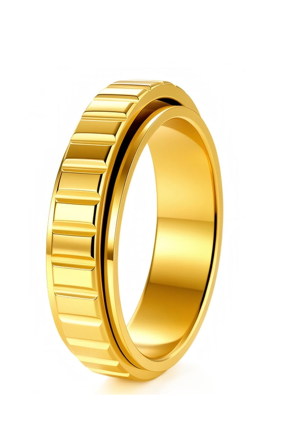 Rotatable Vertical Stripe Stainless Steel Fidget Ring Unisex Size 7