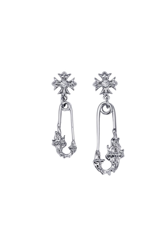 Women's Fashion Rhodium Safety Pin Hoop Earrings,925 Sterling Silver Posts