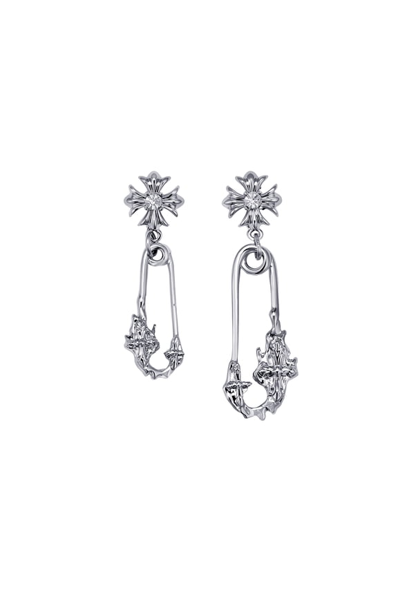 Women's Fashion Rhodium Safety Pin Hoop Earrings,925 Sterling Silver Posts