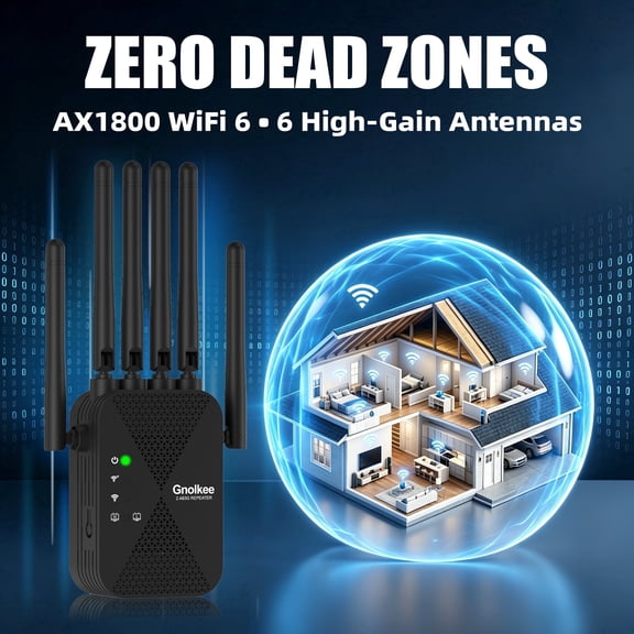 Gnolkee 2026 Newest Wifi Range Extender, 1800Mbps Dual Band Internet Booster & Signal Amplifier, 15000 Sq.ft Coverage, Ethernet Port, Easy Setup, Black.