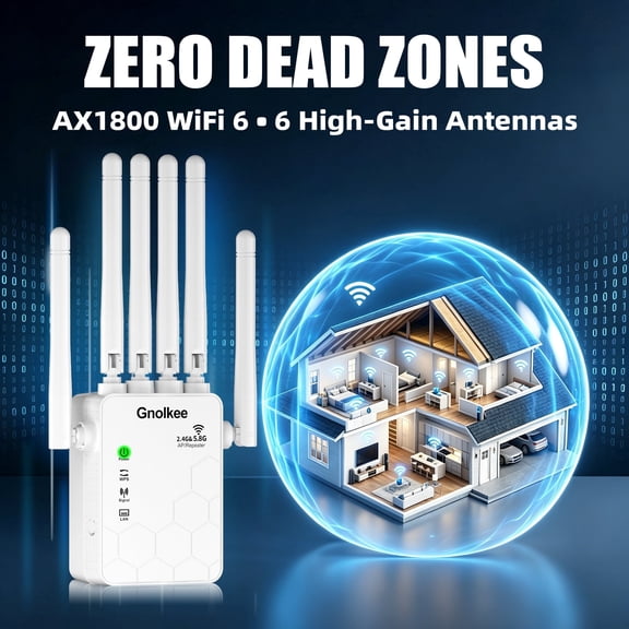 Gnolkee 2026 Newest Wifi Range Extender, 1800Mbps Dual Band Internet Booster & Signal Amplifier, 15000 Sq.ft Coverage, Ethernet Port, Easy Setup,White