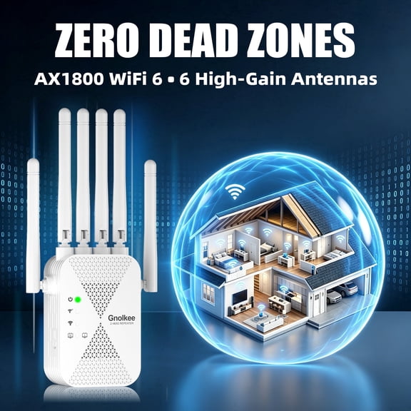 Gnolkee 2026 Newest Wifi Range Extender, 1800Mbps Dual Band Internet Booster & Signal Amplifier, 15000 Sq.ft Coverage, Ethernet Port, Easy Setup,White