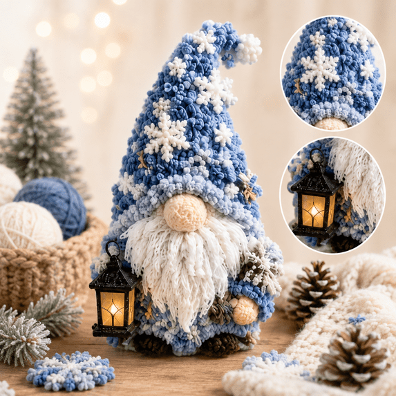Gnome 3D Fabric Poke Art Kit, No-Sew Fabric Poke Craft for Adults and Beginners, Textured DIY Gnome Art Kit for Seasonal Holiday Home Decor and Handmade Gifts