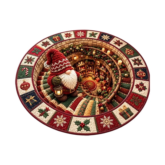 Gnome 3D Optical Illusion Round Rug Christmas Snow Globe Swirl Pattern Floor Mat Non-Slip Soft Decorative Accent Carpet for Home Decor