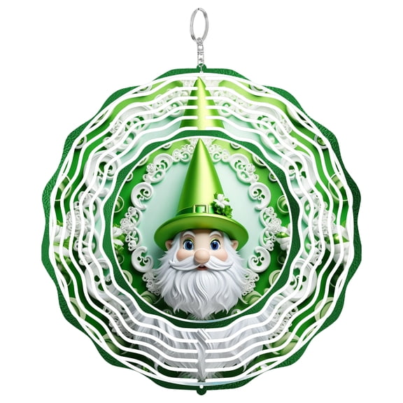 Gnome 3D Wind Spinner Window Hanging Decor Irish Theme Green Glass