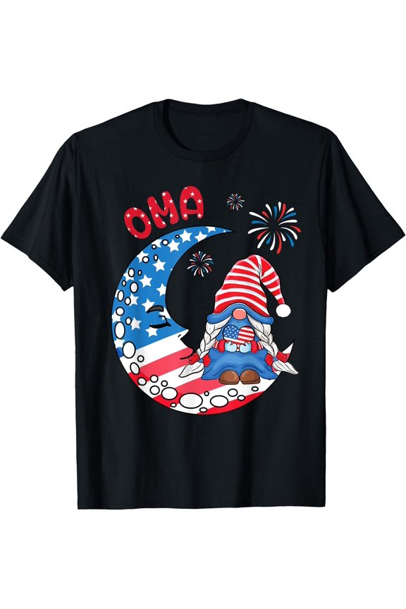 Gnome 4Th Of July Moon Fireworks Oma Nana American Grandma T-Shirt