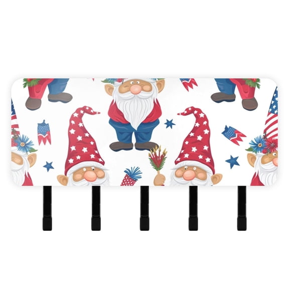 Gnome American Flags Mail Holder Organizer Wall Mount with Shelf Key Holder Key Rack with 5 Key Hooks for Wall Decorative