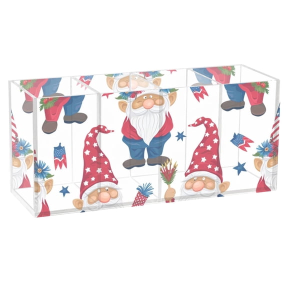 Gnome American Flags Pencil Pen Cosmetic Holder Cup Makeup Brush Holder Desk Accessories Holder Acrylic Organizer for Office School Home