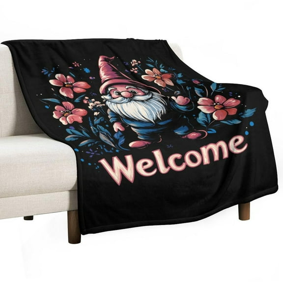 Gnome And Flowers Super Soft Blanket Christmas Throw Blanket Flannel Microfiber Blankets for Couch Bed Sofa Fluffy and Warm 30"x40"