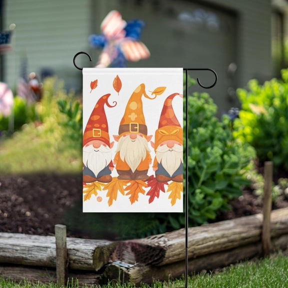 Gnome Autumn Leaves Garden Flag Double Sided Outdoor Banners for Courtyard Outdoor Lawn Farmhouse Holiday Decorations