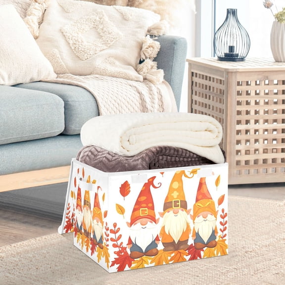 Gnome Autumn Leaves Storage Basket Foldable Laundry Basket Shelf Kids Toy Storage Container Organizer with Handles