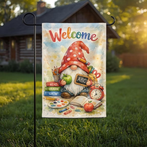 Gnome Back to school garden flag, Back to school yard flag, Gnome flag, School decor, Gnome theme-Gnome decor-School decorations-School flag