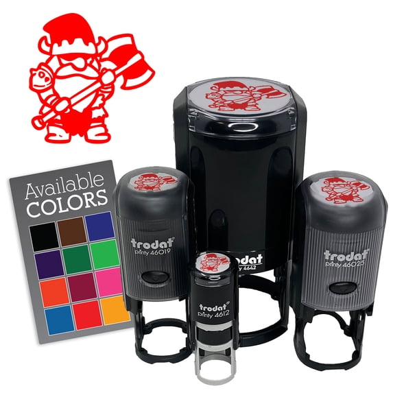 Gnome Barbarian Warrior Fighter in Armor Self-Inking Rubber Stamp for Stamping Ink Stamper Crafting Planners - 1/2 Inch Mini - Red Ink