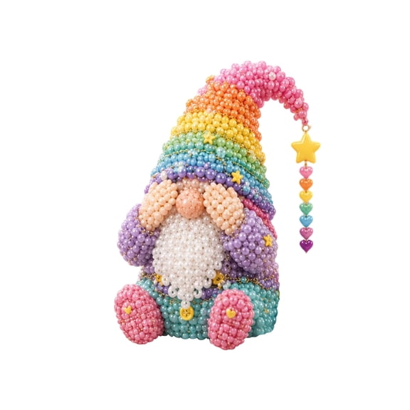 Gnome Bead Art DIY Kit Beaded Gnome Set Colorful Pearl Beads Handmade Craft Supplies Home Decor Ornament Creative Project Gift Idea Holiday Decoration Accessory Collection