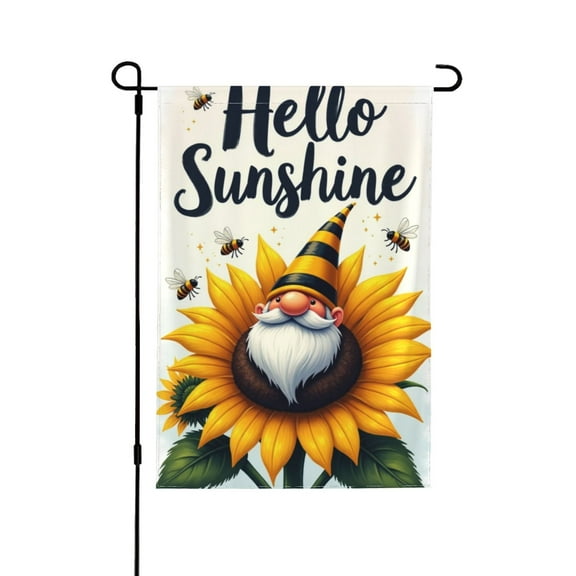 Gnome Bee Summer House Flag 12.5x18 Inch Double Sided For Outside, Hello Sunshine Sunflower Seasonal Large Garden Flag Outdoor Farmhouse Decoration 1 Flag