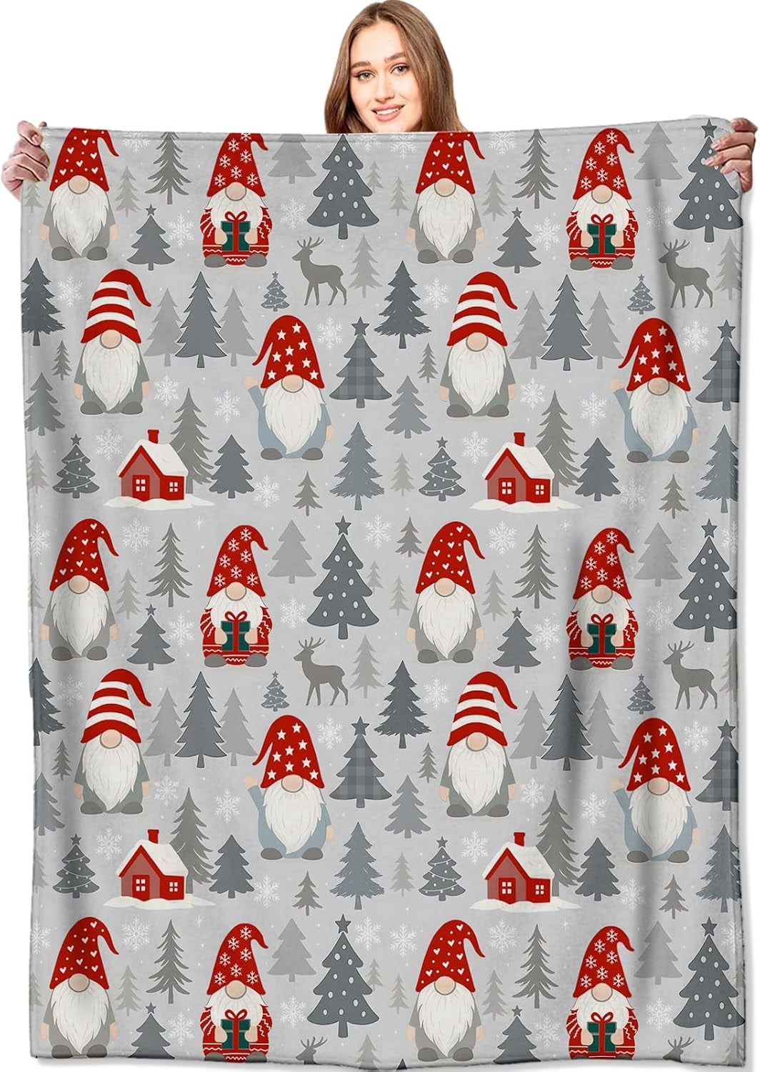 Gnome Blanket Christmas Nordic Holiday Decor Cute Xmas Throw Gifts for Kids Adults Lightweight Fleece Red Hat Cabin Snowy Tree Reindeer Blankets for Festive Winter Decoration 40x50in