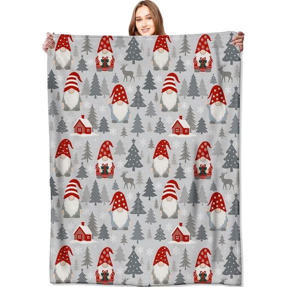 Gnome Blanket Christmas Nordic Holiday Decor Cute Xmas Throw Gifts for Kids Adults Lightweight Fleece Red Hat Cabin Snowy Tree Reindeer Blankets for Festive Winter Decoration 40x50in