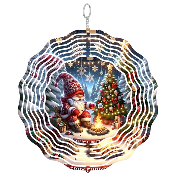 Gnome Campfire Christmas 3D Wind Spinner Kinetic Winter Hanging Yard Art Decor