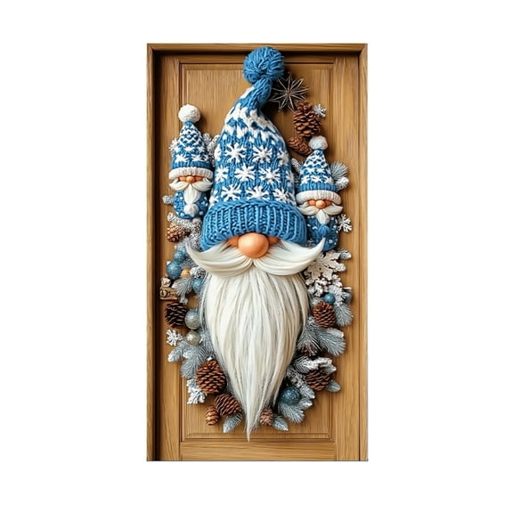 Gnome Christmas Door Cover & Backdrop - Merry Christmas Banner - Funny Dwarf Fabric Photo Booth Backdrop Hanging Door Wrap for Front Door - Xmas Eve & Holiday Party Decor