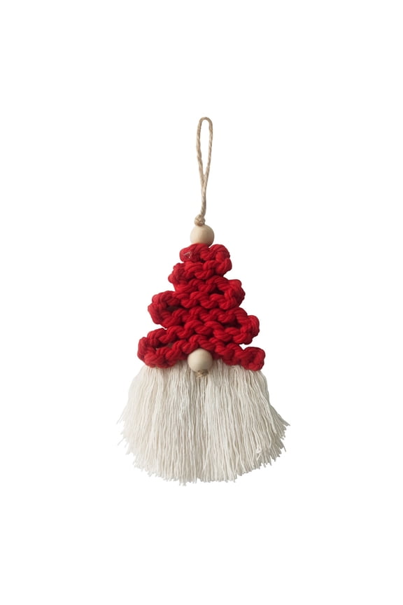 Gnome Christmas Macrame Ornaments, Xmas Hanging Decorations Gnome Hat Tomtees Handmade Woven Scandinavian Santa Beard Ornaments for Christmas Tree Fireplace Home