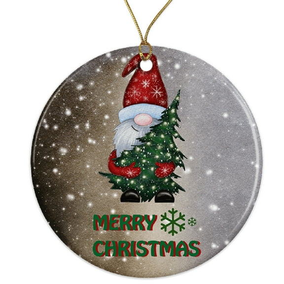 Gnome Christmas Ornament - Festive Merry Christmas Tree Decoration - Cute Holiday Decor - Winter Seasonal Ornament - Perfect Gift Idea Ceramic Ornament ORNW0259