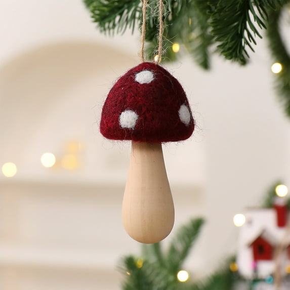Gnome Christmas Ornament with Mushroom, Faceless Old Man Wool Figurine for Xmas Tree, Whimsical Holiday Decor Pendant, Cottage Core Christmas Decoration for Home