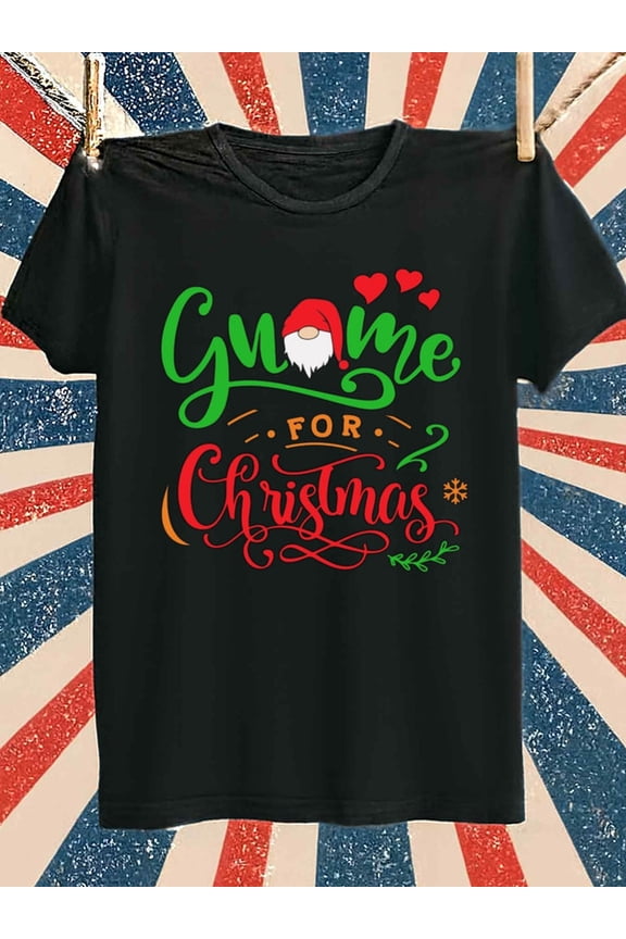Gnome Christmas Tee Christmas t shirt t-shirt men 180G 100% Cotton black All-season fitness top, stylish athletic look, durable activewear For summer Casual Daily Wear Spring and summer clothing hum