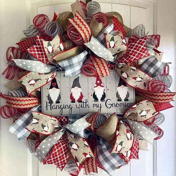 Gnome Christmas Wreath for Front Door, Creative Hanging with My Gnomes Wreath, 19.69Inch Vintage Christmas Decorations