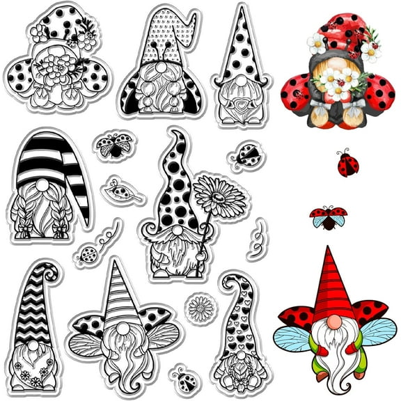 Gnome Clear Stamps Dwarf Elf Ladybird Reusable Postmark Transparent Silicone Stamp Seals for Journaling Card Making Decor DIY Scrapbooking Film Frame Photo Album Decorative diy