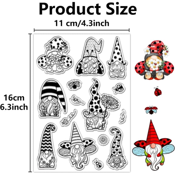 Gnome Clear Stamps Dwarf Elf Ladybird Reusable Postmark Transparent Silicone Stamp Seals for Journaling Card Making Decor Scrapbooking Film Frame Photo Album Decorative
