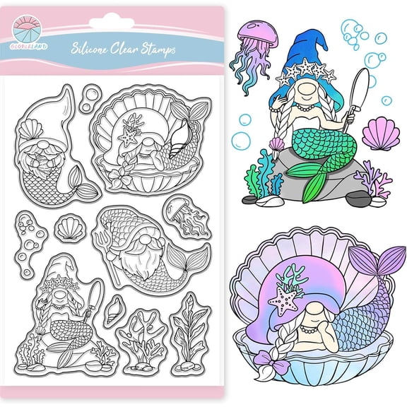 Gnome Clear Stamps for Scrapbooking Seaweed Shells Silicone Stamps Summer Ocean Transparent Stamp for Card Making DIY Embossing Journaling Mixed Color