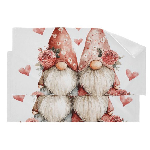 Gnome Couple Valentine Watercolor Roses Hearts Hand Towel Absorbent Bath Towels for Bathroom Sports Gym 28" x 14" Set of 2