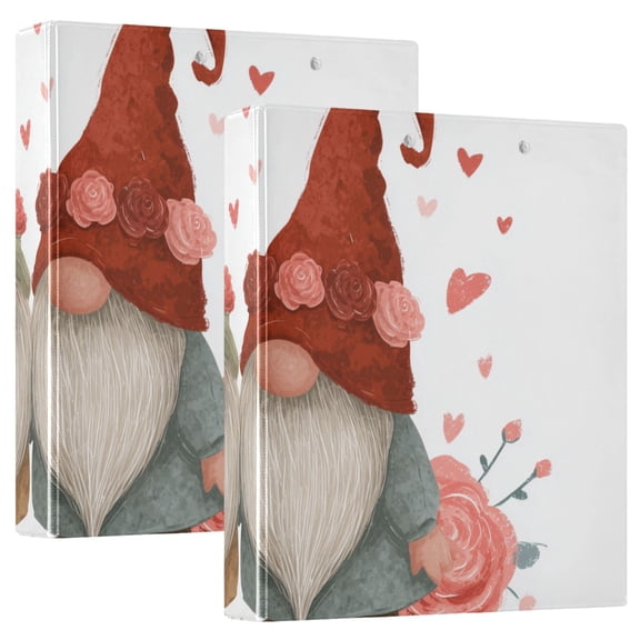 Gnome Couple Watercolor Style Valentine Round Ring Binder 3 Rings 1.5" Capacity File Storage for A4 Size 2 Pack