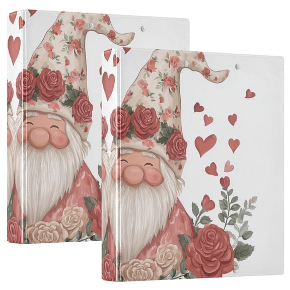 Gnome Couple with Roses Heart Valentine Round Ring Binder 3 Rings 1.5" Capacity File Storage for A4 Size 1 Pack
