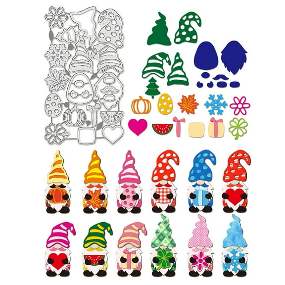 Gnome Cutting Dies Set Gnome Die Cuts Metal Embossing Template for Christmas Card Making Scrapbooking Envelope DIY Paper Craft Supplies Album Decor