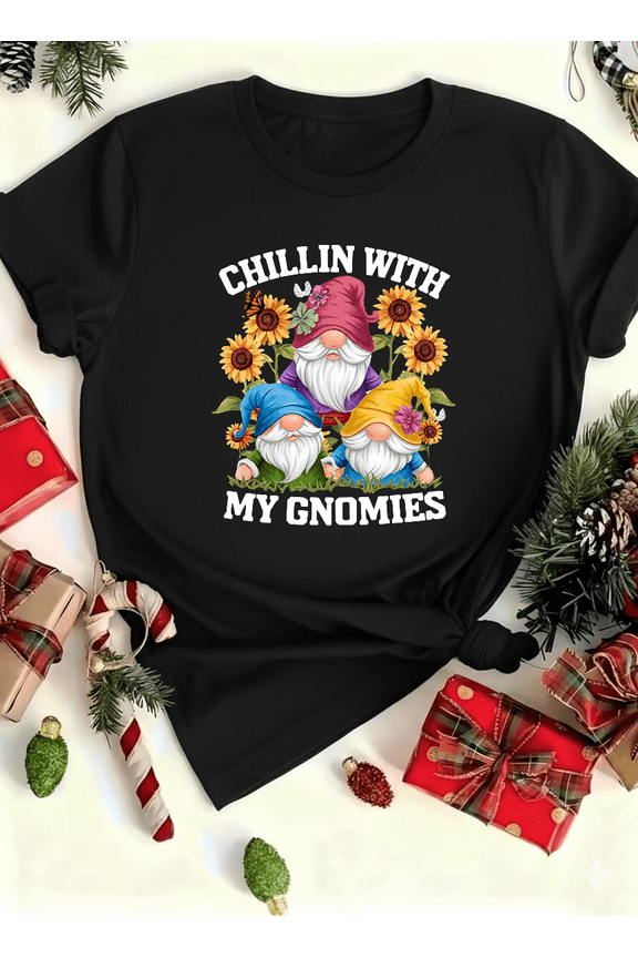 Gnome Day Cheer Chillin With My Gnomies Sunflower Holiday Art Unisex T-Shirt V14715 up to size 5XL
