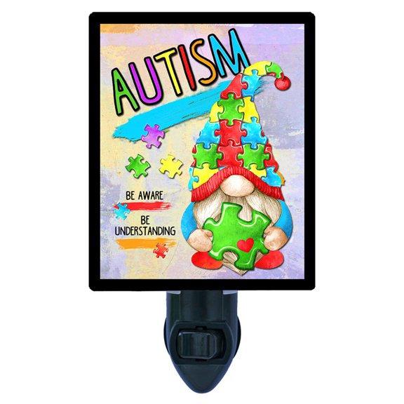 Gnome Decorative Photo Night Light Plus One Extra Free Switchable Insert. 4 Watt Bulb. Image Title: Autism Gnome.